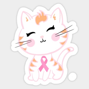 Cute Pink Ribbon Tiger Kitty Sticker